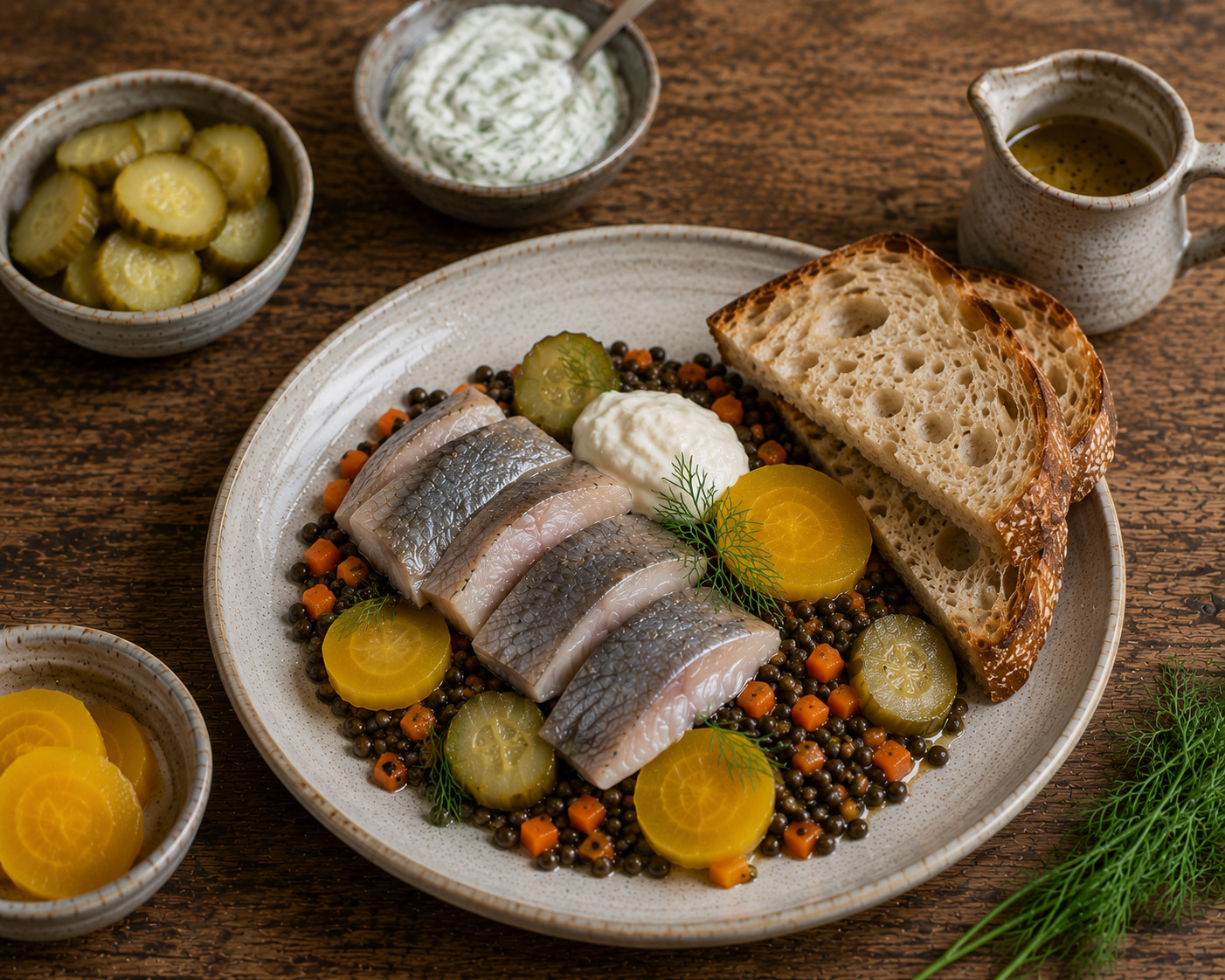 Haringsalade met gele biet pickle