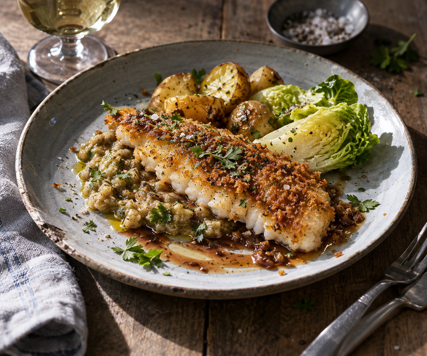 Zeebaars met aubergine-kaviaar