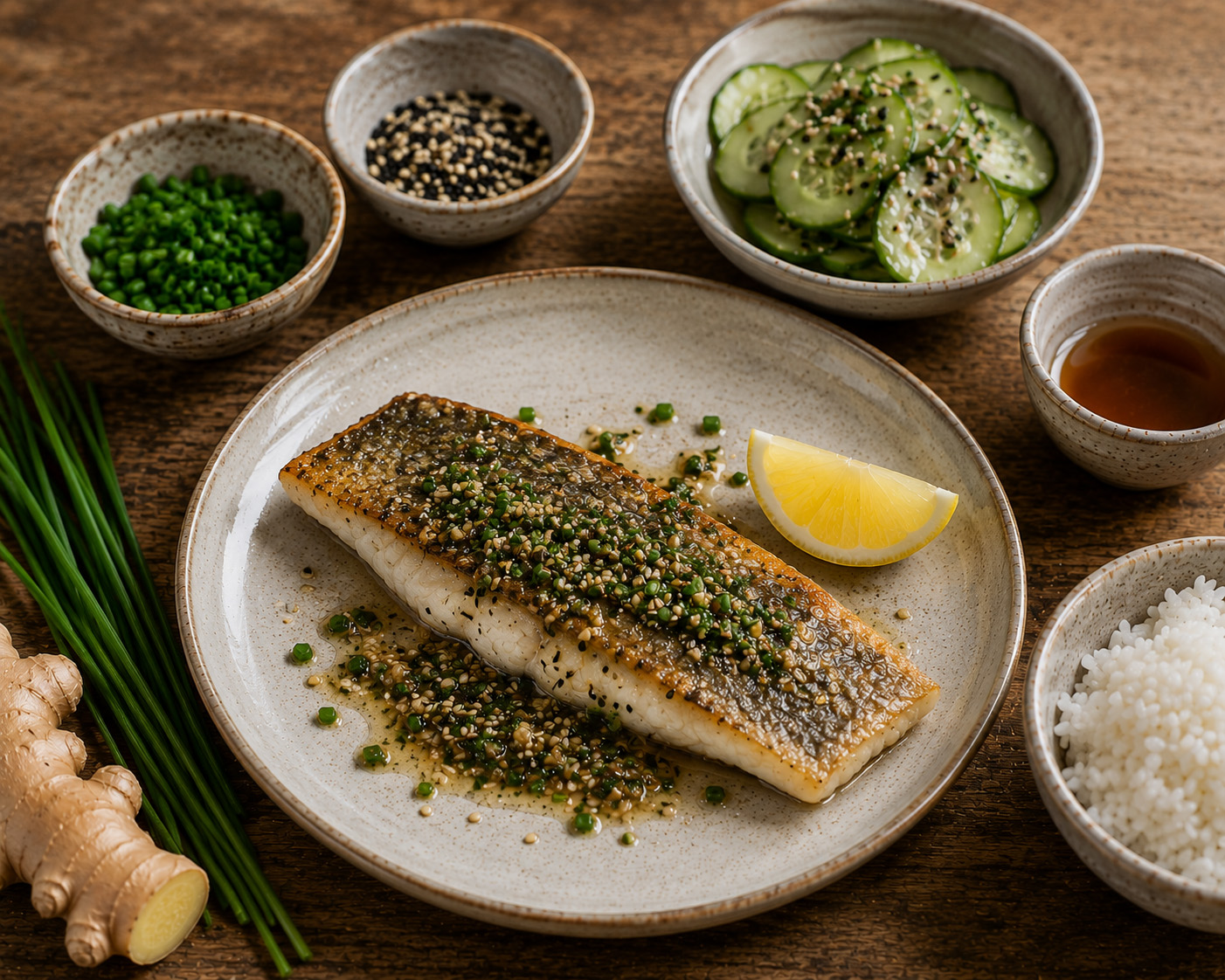 Zeewolf met miso-salsa en bieslook
